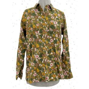 Duluth Trading Green Earthy Floral Shacket Flannel Cotton Button Down Top Size S